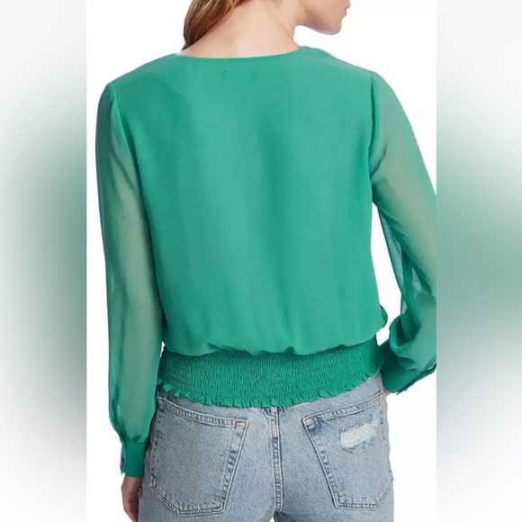1. STATE Smocked Waist Blouse – Green XL - Picture 2 of 8